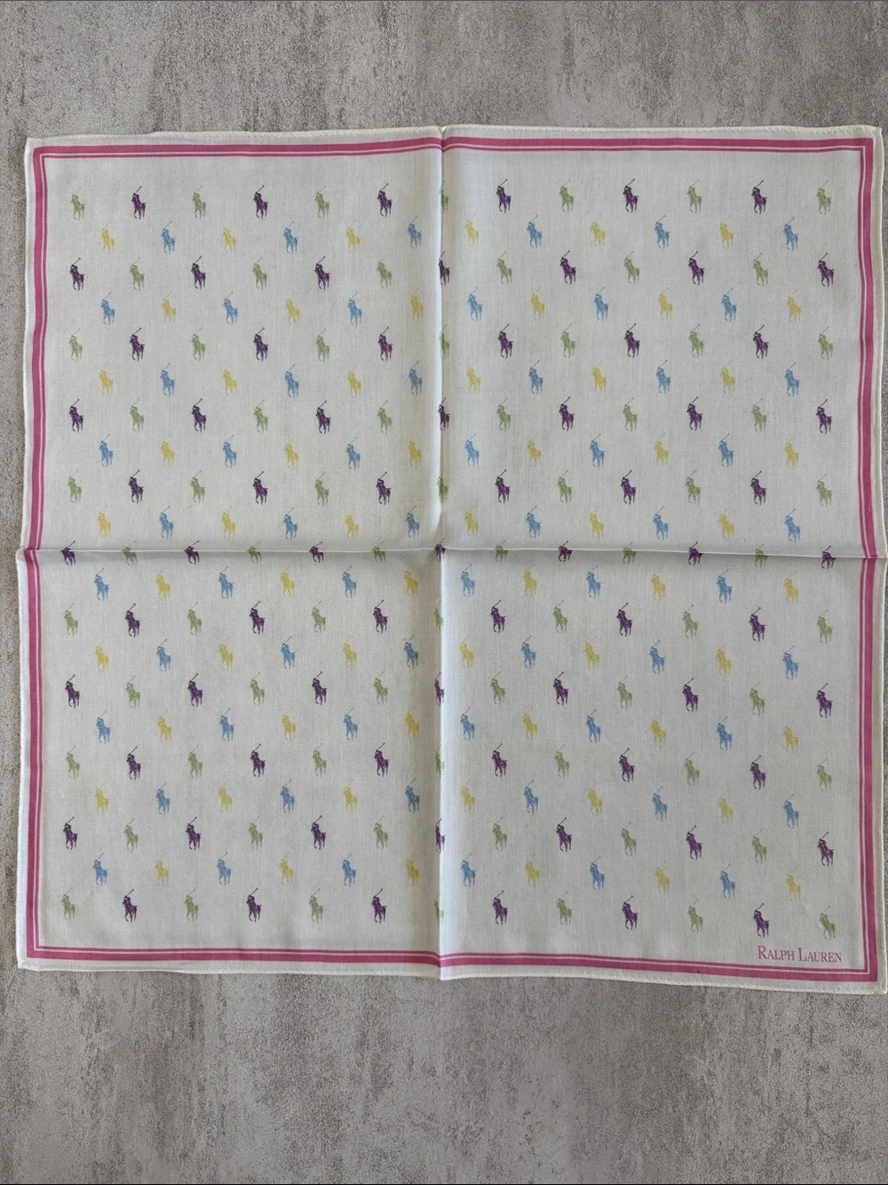 Ralph Lauren White Handkerchief with Multicolor Polo Pony Motif